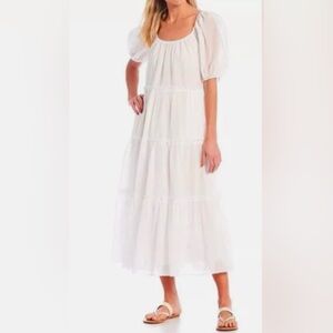 NWT ANTONIO MELANI White Rosalia Puff Sleeve Midi Dress